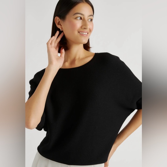 QUINCE NWOT Cotton Cashmere Link Stitch Dolman Sweater Black Size Small Gorgeous - Picture 2 of 12